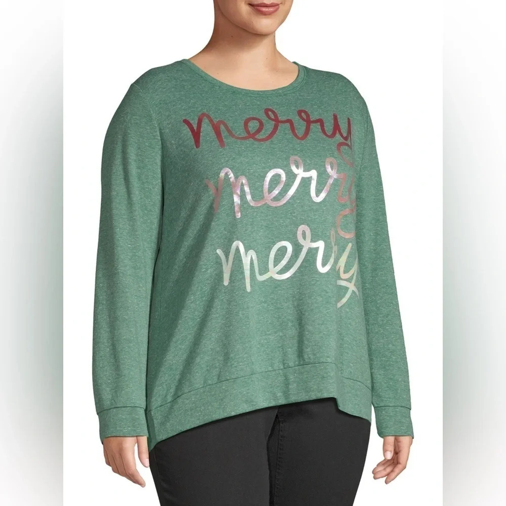Holiday Time Women’s Merry Christmas Lightweight Terry Sweatshirt Size XL